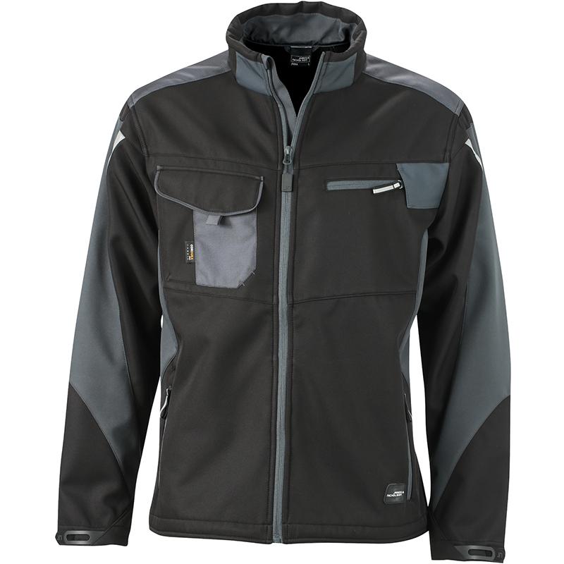 Veste Solftshell Workwear Mixte JN844 James & Nicholson - Noir et Carbone Veste Solftshell Workwear Mixte JN844 James & Nicholson