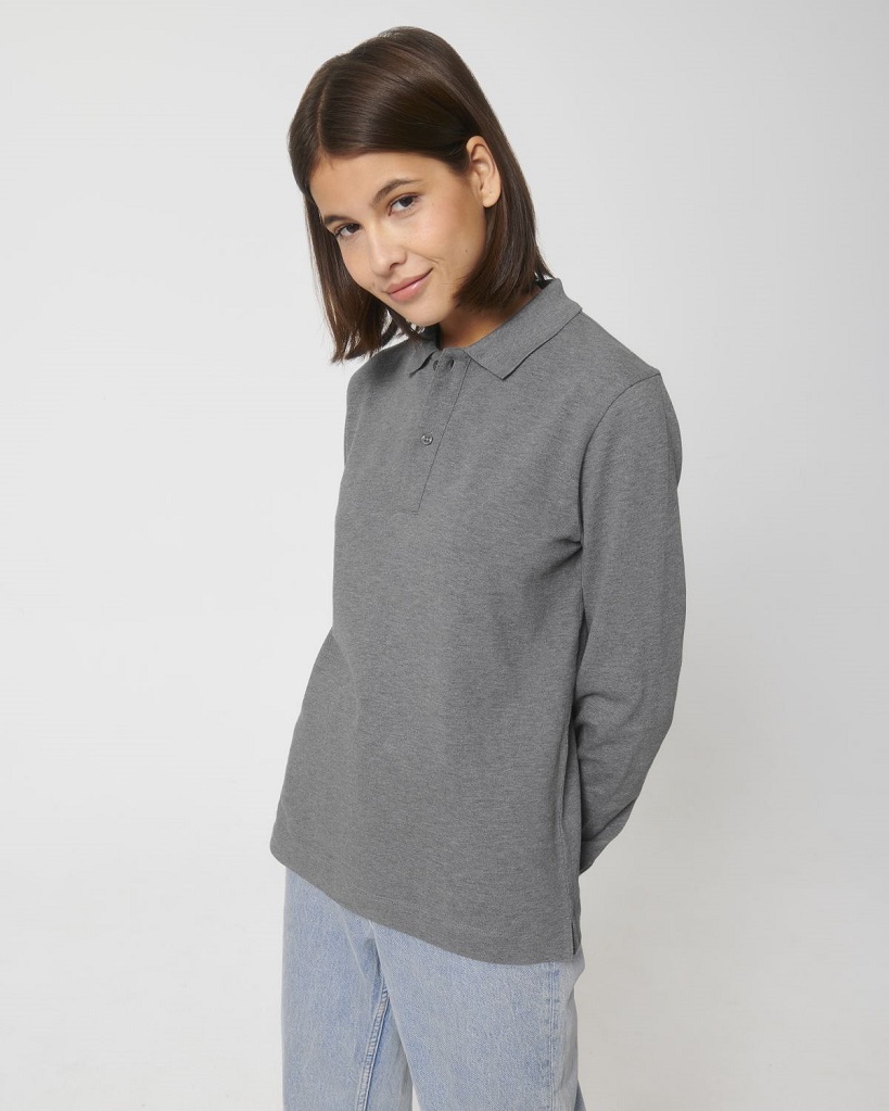 Polo Prepster Long Sleeve BIO Stanley Stella - MID HEATHER GREY